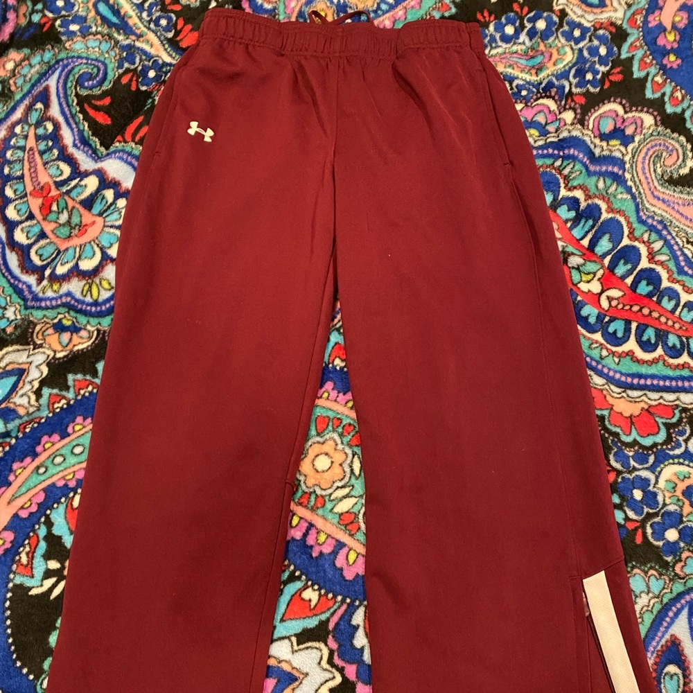 under armor maroon womens zip up sweatpants